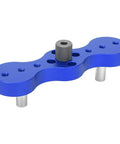 Pro Grade Dowel Drill Guide Jig for Woodworking with aluminum alloy body and CR12 steel bushings, 140mm blue precision hole positioner.