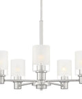 Cedar Lane 5 Light Chandelier In Brushed Nickel, 25 Inch Ceiling Fixture with modern glass shades and sleek lines, Model D236M 5CH BN