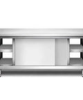 Gutsy No Nonsense Stainless Steel Workbench With Double Sliding Doors Heavy Duty Prep Table smooth top view with side shelves.