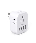 Compact 8 In 1 Wall Outlet Extender With Usb Charging Ports For Travel Cruise Ships And Road Trips Heavy Duty Power Strip Adapter That Works Like A Charm For All Your Favorite Gadgets White, showing AC and USB ports.