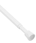 End view of white No Drill Adjustable Spring Curtain Rod 28 To 40 Inches with durable suction end cap for easy window setup.