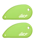 Two lime-green Slice Micro Safety Cutters with keychain holes, 2-pack.