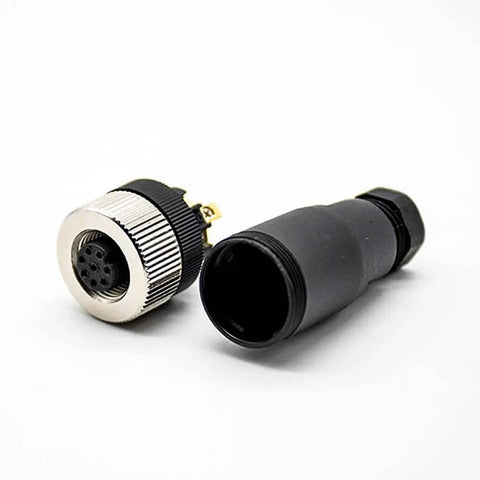 M12 A Code Waterproof Circular Cable Connector With Field Installable Screw Termination Unshielded Straight 8 Pin Female Aviation Plug
