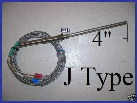 Thermocouple Temperature Sensor Probe 4 Inch With Spring For Temperature Controllers The Go To Choice For 32 To 752 F 0 To 400 C M8 Fixing Screw Flexible Spring Durable Probe For Precise Readings, Type J, coiled cable view