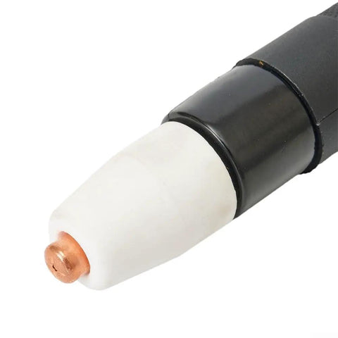 Straight Torch Body For PT31 LG40 CT312 Plasma Cutter Replacement Welding Torch Head, close-up of copper and ceramic tip.