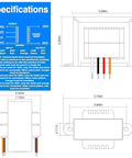 Specifications and dimensions of 24V 40VA Control Transformer For HVAC And Furnace With 24V Secondary Isolation Primary 120 208 240V Foot Mount Multi Tap For Relays Gas Valves And Control Circuits