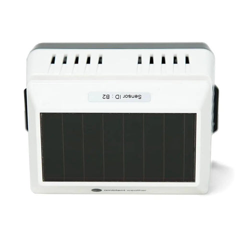 PM2.5 Wireless Outdoor Particulate Monitor With Sensirion Sensor, Solar Powered, front view showing solar panel