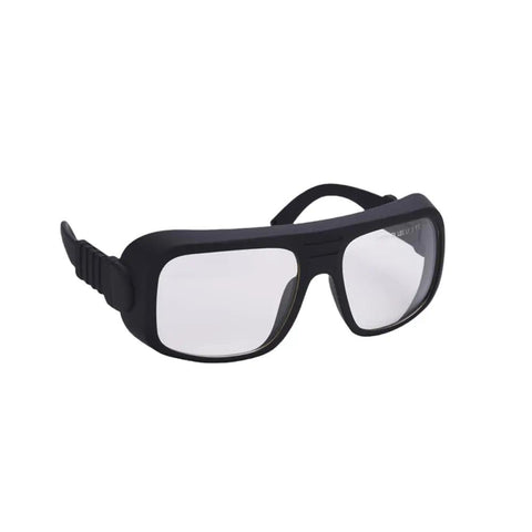 Rugged Laser Protective Glasses Rated OD 6 Plus For 2940NM Erbium Lasers With DI LB3 Certification, black frame with clear lenses.