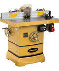 Rock Solid Shop Beast Five Horsepower Spindle Shaper With Massive Cast Iron Bed digital height gauge and smooth fence adjustments.