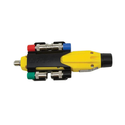Explorer 2 Coax Test Kit With Cable Tester Wire Tracer Coax Mapper And Remotes, shows compact yellow device with connectors