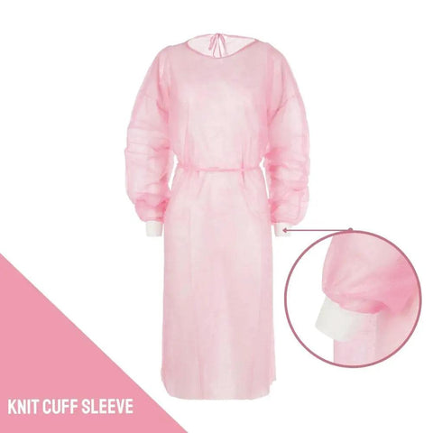 Universal Size Pink Disposable Isolation Gown Latex Free With Fluid Resistance And Knitted Cuffs Medical PPE Shield
