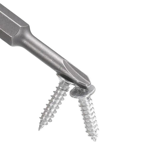 Close-up of Heavy Duty S2 Magnetized Tri Wing Screwdriver Bits Set Quarter Inch Hex Shaft Y1 Y2 Y3 Y4 Fifty Millimeter Length engaging screws.