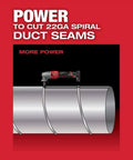 Image showing M12 FUEL 16 Gauge Variable Speed Nibbler Tool Only cutting 22-gauge spiral duct seams, highlighting its power and precision.
