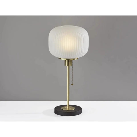 Hazel Table Lamp In Antique Brass With Frosted Ribbed Glass Shade 22 Inch Tall 60W Pull Chain Lighting For Living Room Or Bedroom
