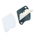 Pro Grade Leather Tabletop Fringe Cutter blade component, showing a black and white plastic casing with steel blade for 3 to 5 oz leather.