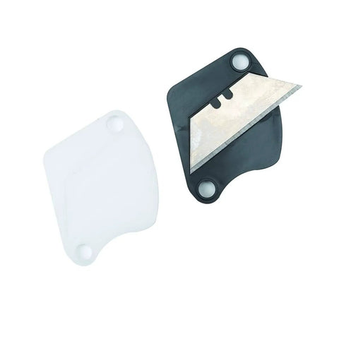 Pro Grade Leather Tabletop Fringe Cutter blade component, showing a black and white plastic casing with steel blade for 3 to 5 oz leather.