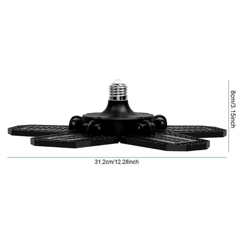 Front view of Mega Bright 19800LM LED Garage Light With Five Plus One Adjustable Panels for E26 E27 Bases 6000K Daylight 100 To 277V Deformable Ceiling Light.