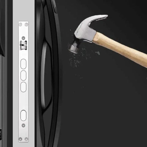 Straight Up Smooth Smart Door Lock With Fingerprint Scan And 3D Face Recognition Plus Integrated Cat Eye Camera for no sweat keyless entry, hammer striking door.
