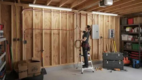 Top Tier Thhn Electrical Wire Featuring Six Awg White Black And Red Combined With Eight Awg Green Ground Stranded Copper Build Ul Certified For Rapid Shop Fixes Boss Level 25 Foot Spool Ready installed on garage wall with electrician.