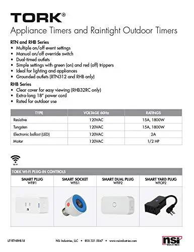 Heavy Duty Plug In Mechanical Timer 15 Amp Dual Receptacle 24 Hour Cycle Control For Indoor Outdoor Use Green And Red Trippers specifications sheet.