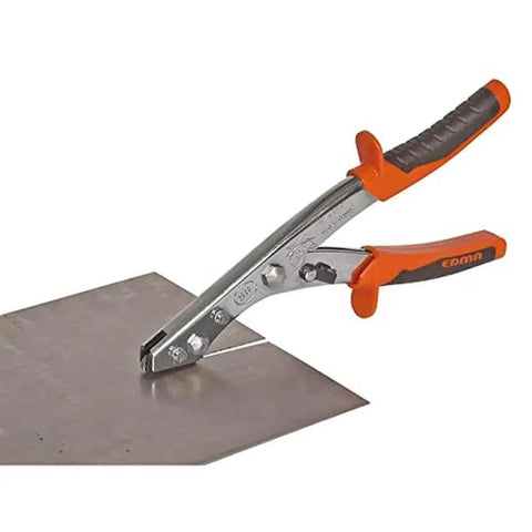 Hand Nibbler For Flat Sheet Metal NR1 Cuts 0.6 To 2 Mm, Ideal For Studs And Tracks, shown cutting metal sheet