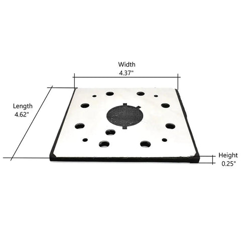 Premium One Quarter Sheet Adhesive Square Sanding Pads With Eight Vacuum Holes For Dewalt And Black Decker Orbitals top view with measurements