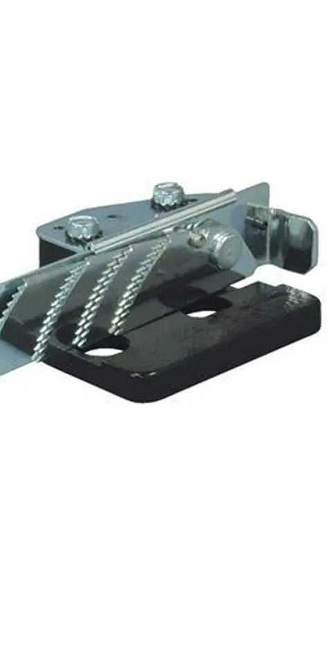 Disappearing Splitter With Anti Kickback Fingers for safer table saw work conceals below the table during dadoing view of bracket