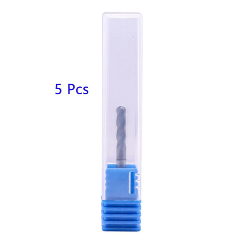 Ball Nose Solid Carbide End Mill Set 5Pcs One Eighth Inch AlTiN Coated 4 Flute 30 Degree Helix Milling Bits in plastic case