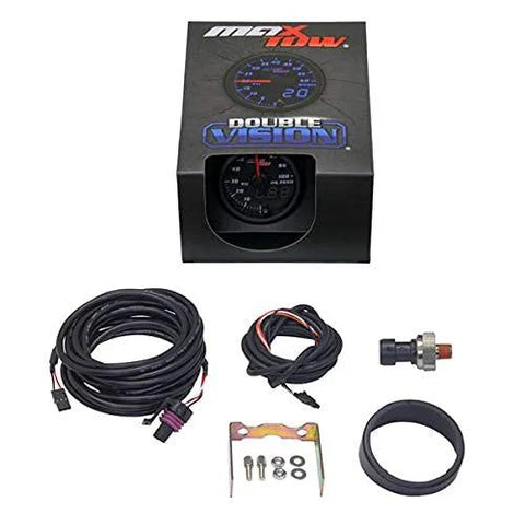 MaxTow Double Vision 100 PSI Oil Pressure Gauge Kit, 5-piece set with blue LED, 2-1/16 in (52mm) gauge and sensor