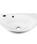 Small Wall Mounted Bathroom Sink 17 Inch White Ceramic Oval Basin With Porcelain Coated Finish Floating Wall Hung Design Overflow Single Faucet Hole On Left Side Space Saving Go To Modern Fixture For Small Bathrooms Easy Install