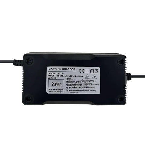 54.6V 5A Power Supply Adapter Charger For 13S 48V Lithium Li Ion Battery Pack With 3 Pin XLR Connector 110 To 240V AC Input Red Green Charge Indicator Overvoltage Protection Fast Stable Charge For E Bikes And Power Tools