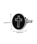 Cross Pattern Cufflinks For Men Elegant Shirt Fasteners For Formal Wear And Casual Outfits Perfect For Weddings And Special Occasions Stylish Accessory With Religious Cross Design, black round cufflink size 1.8cm