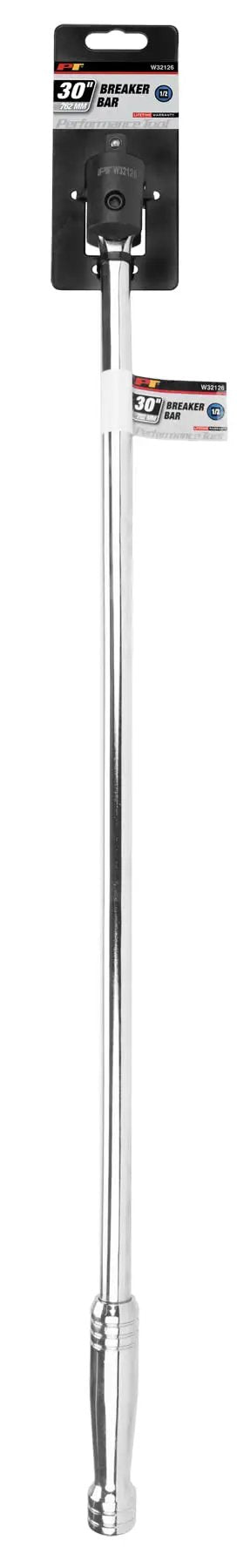 Heavy Duty 30 Inch Breaker Bar With 180 Degree Swivel Head For 1/2 Inch Drive, Chrome Vanadium Steel Construction With Nickel Chrome Finish