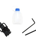 Accessories for 4-In-1 Pneumatic 18-Gauge Flooring Nailer, including adapter, oil bottle, and hex keys on white background.