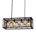 Vintage Metal Cage Pendant Lamp Four Light Linear Ceiling Fixture Height Adjustable Retro Industrial Lighting Heavy Duty Build No Fuss Setup E27 Socket Bulbs Not Included with four exposed bulbs in a wire cage design.
