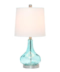 Modern Sage Green Dimpled Glass End Table With White Fabric Shade Lamp Sleek Bedside Table With Brushed Nickel Accents And Easy Rotary Switch Perfect Living Room Or Bedroom Accent, 23.25" height