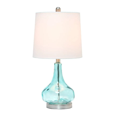 Modern Sage Green Dimpled Glass End Table With White Fabric Shade Lamp Sleek Bedside Table With Brushed Nickel Accents And Easy Rotary Switch Perfect Living Room Or Bedroom Accent, 23.25" height
