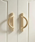 Brushed Gold Half Moon Cabinet Pulls 3.75 Inch Dope Antique Kitchen Drawer Handles on white cabinet doors