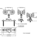 Technical diagram of Pocket Door Hanger Ball Bearing 1125 1 Inch Wheel For Sliding Doors, 200 Lb Capacity, Top Mount Hanger