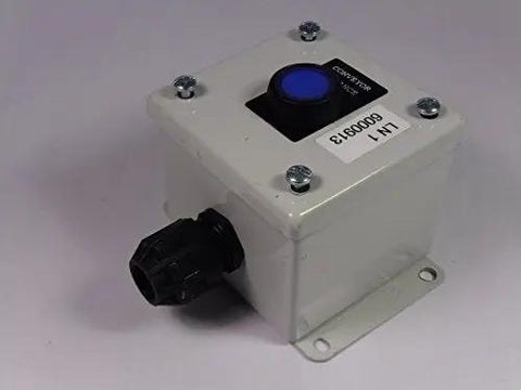 Used Industrial Control Panel Enclosure E1PBG SPL shown with rugged steel box and blue button, ideal for OEM and DIY projects.
