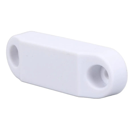 Magnetic Door Catch for RVs and Trailers, Strong Magnetic Closure Latch in white plastic, side view of RV Cabinet Magnet Holder