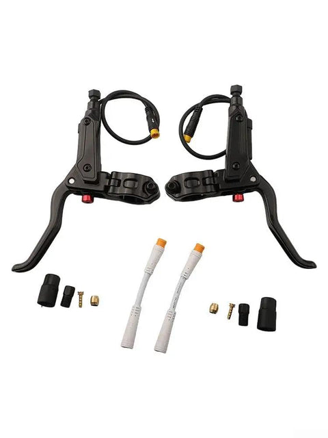 Top Notch E Bike Hydraulic Brake Lever With 22mm Aluminum Alloy Build Offering A Smooth 3 Pin Switch Setup For Serious Riders Seeking Super Durable And Leak Proof Performance On Every Wild Ride black pair with hoses and fittings