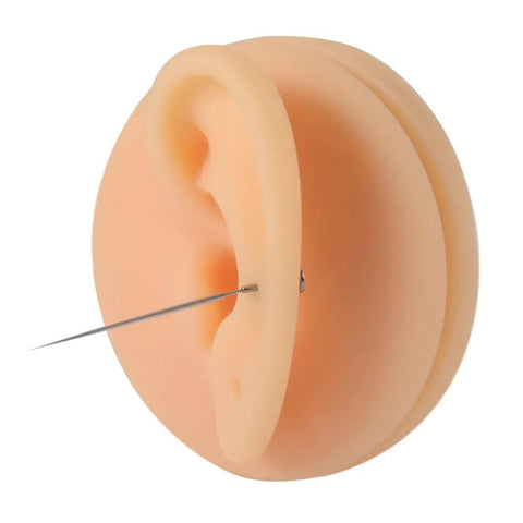 16G Piercing Taper Insertion Tool for Flat Back Earrings and Nose Rings inserted in ear model.
