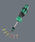 Compact Ratchet Screwdriver Set 25 RA R with Pouch, 6 Piece, shown with six labeled BiTorsion bits on gray background.