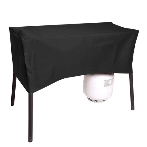 Heavy-Duty Patio Cover For Camp Chef 3 Burner Stoves Fits TB90LW TB90LWG TB90LWG15 SPG90B DB90D on stove frame, black fabric