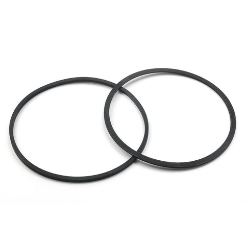 Close-up view: two black rubber O-ring seals for hydraulic log splitter cylinder rebuild kit (4.5 in bore x 1.75 in rod)