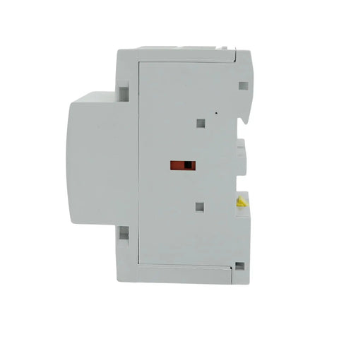 Side view of 8 Pole Contactor Bundle With Dual 4 Pole NO AC Contactors 120V Coil Heavy Duty 50 Amp IEC 400V, on 35mm DIN rail
