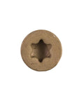 Close-up of DSVT2S Deck-Drive Wood Screw Collated 10 X 2 In Torx T25 Tan head showing rimmed flat head and nibs.