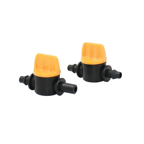 Purple One Quarter Inch To 6mm Hose Barb Mini Valve Kit For Your Garden Tap And DIY Drip Irrigation, Includes Mist Nozzle Connector And Four To Seven Mm Fittings, Water Stop Valve Parts For Easy Yard Irrigation Setup, black POM valves