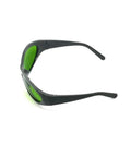 Heavy Duty Laser Safety Glasses With Crystal Clear Lenses Providing Straight Up Protection Against 660nm And 800 To 1095nm Wavelengths Featuring OD5 Rating For Labs And Clinics, gray frame with green filters.